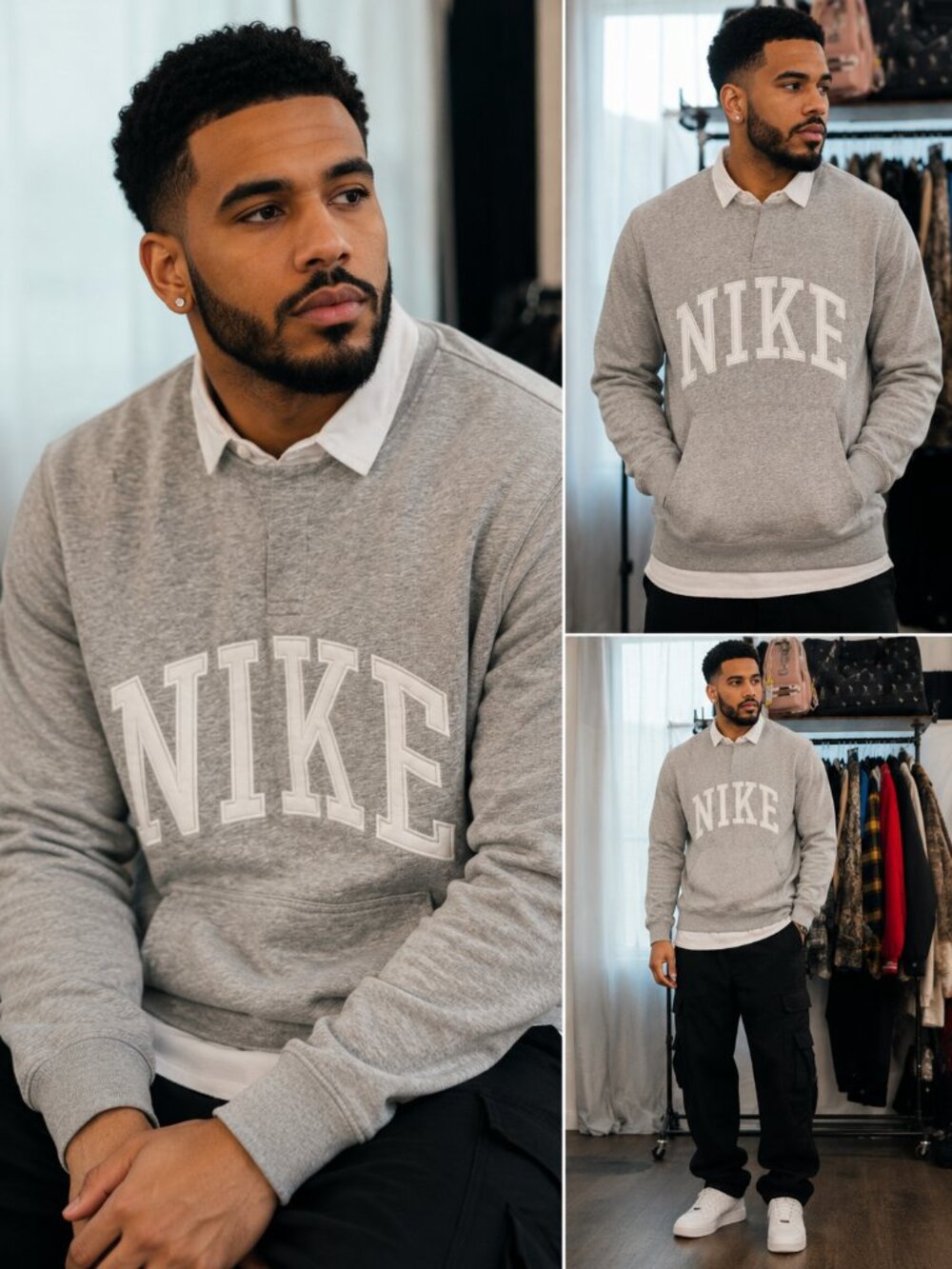 NEW Nike Heather Gray Pullover Hoodie White Logo Kangaroo Pocket M NWT